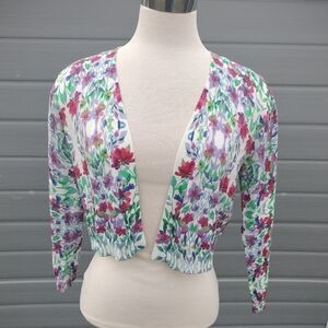 NWT Talbots Womens S Floral Print Dressy Shrug Bolero Crop Sweater